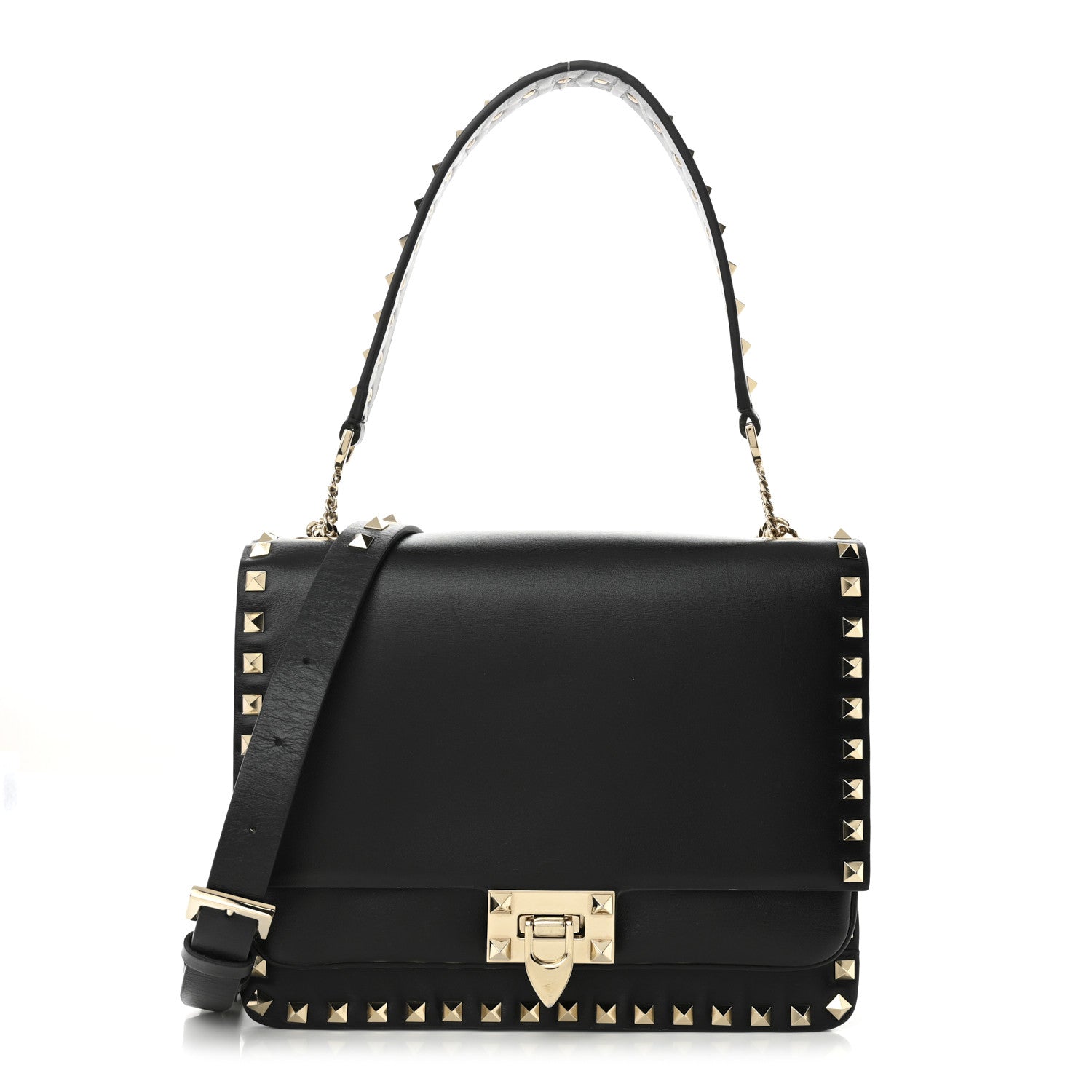 Valentino Garavani Vitello Rockstud Top Handle Shoulder Bag Black 1 of 9