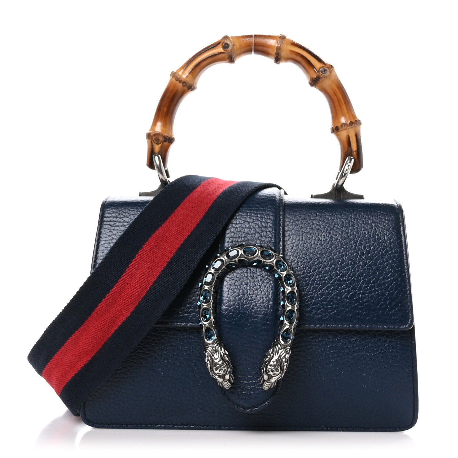 Gucci Dollar Calfskin Crystal Web Mini Dionysus Bamboo Top Handle Bag Blue Agata Montana Sapphire 1 of 11