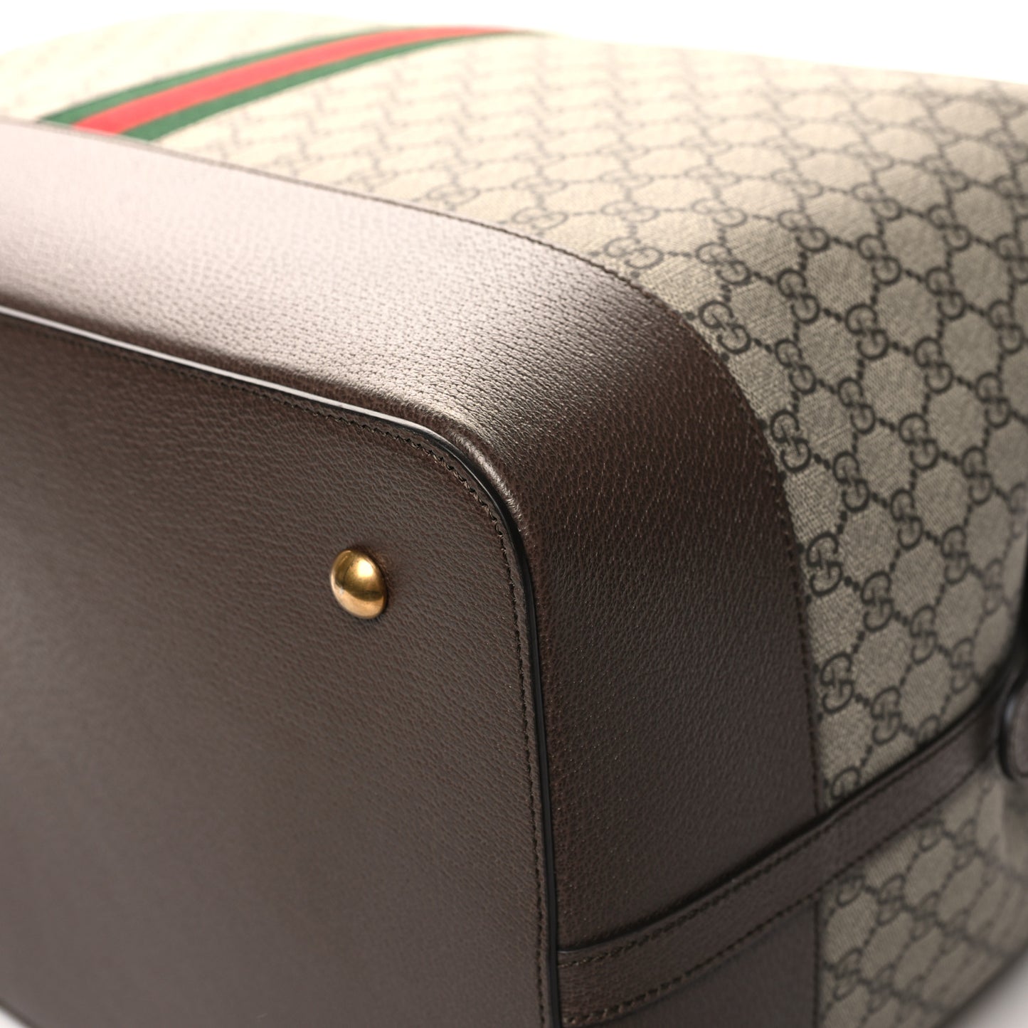 GG Supreme Monogram Textured Dollar Calfskin Web Savoy Travel Bag Beige Ebony New Acero