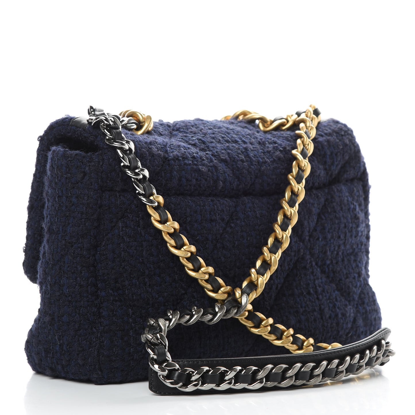 Tweed Quilted Large 19 Flap Navy Blue
