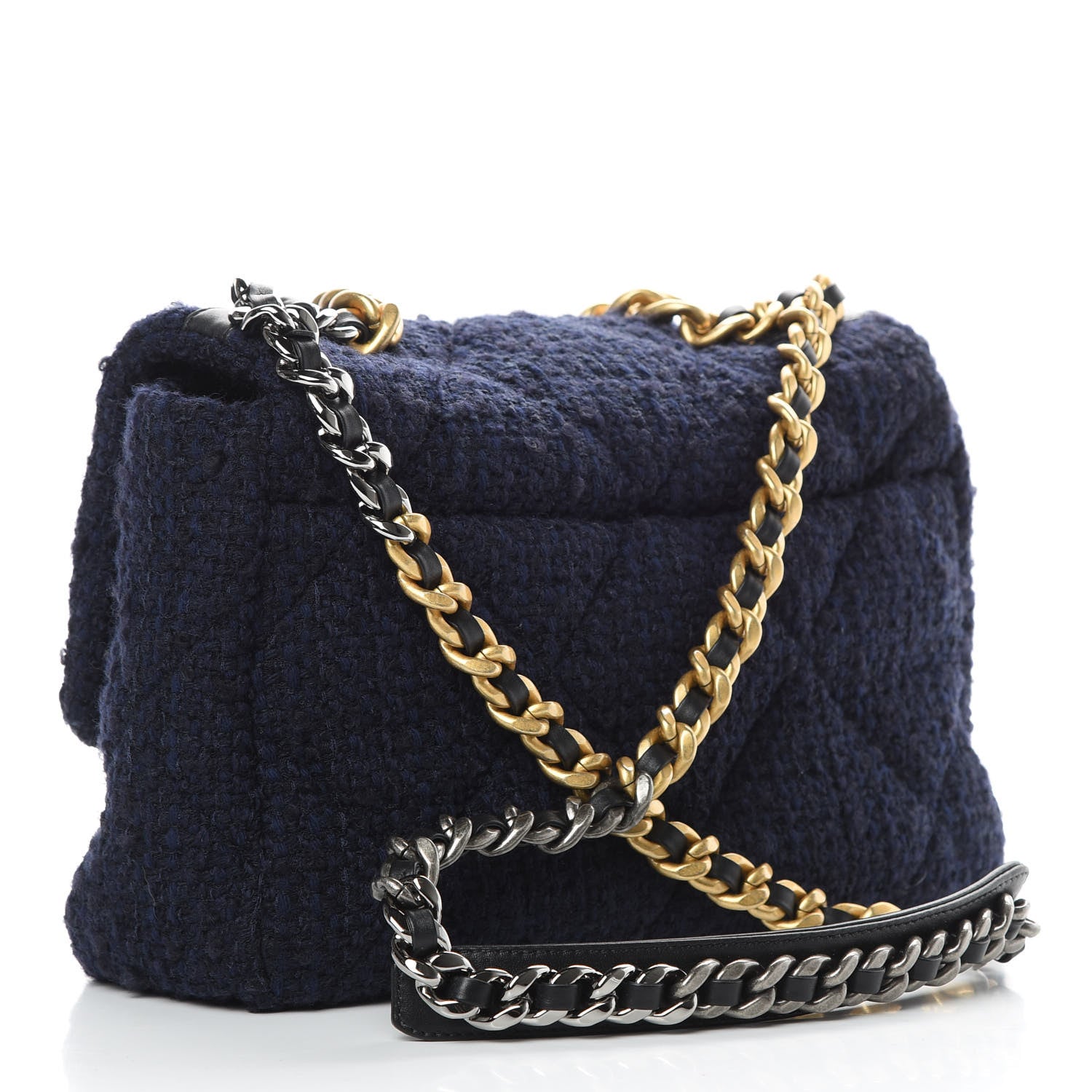 Chanel Tweed Quilted Large 19 Flap Navy Blue 3 of 11