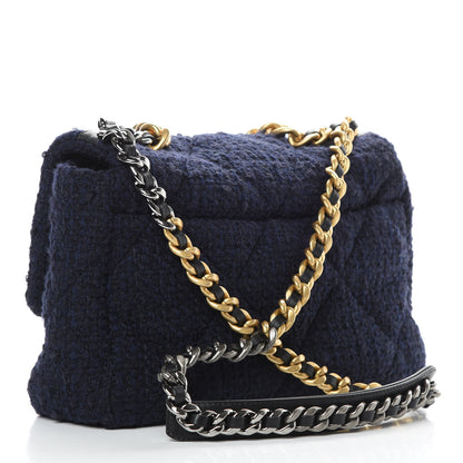 Chanel Tweed Quilted Large 19 Flap Navy Blue 3 of 11