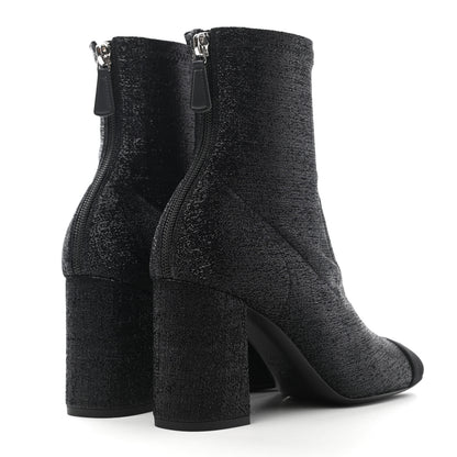 Chanel Fabric Suede Kidskin CC Cap Toe Short Boots 38.5 Black 4 of 8