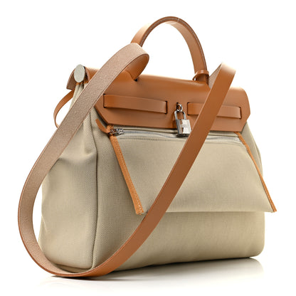 Hermes Vache Hunter Toile Herbag Zip 31 PM Beton Natural 4 of 11