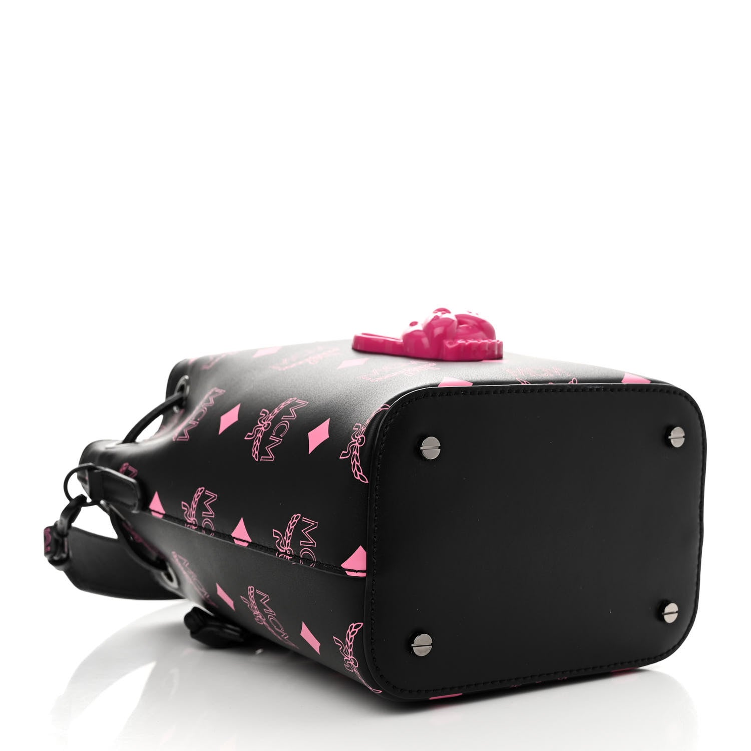 MCM Nappa Visetos Mini Pup Color Splash Drawstring Bag Black Pink 5 of 12