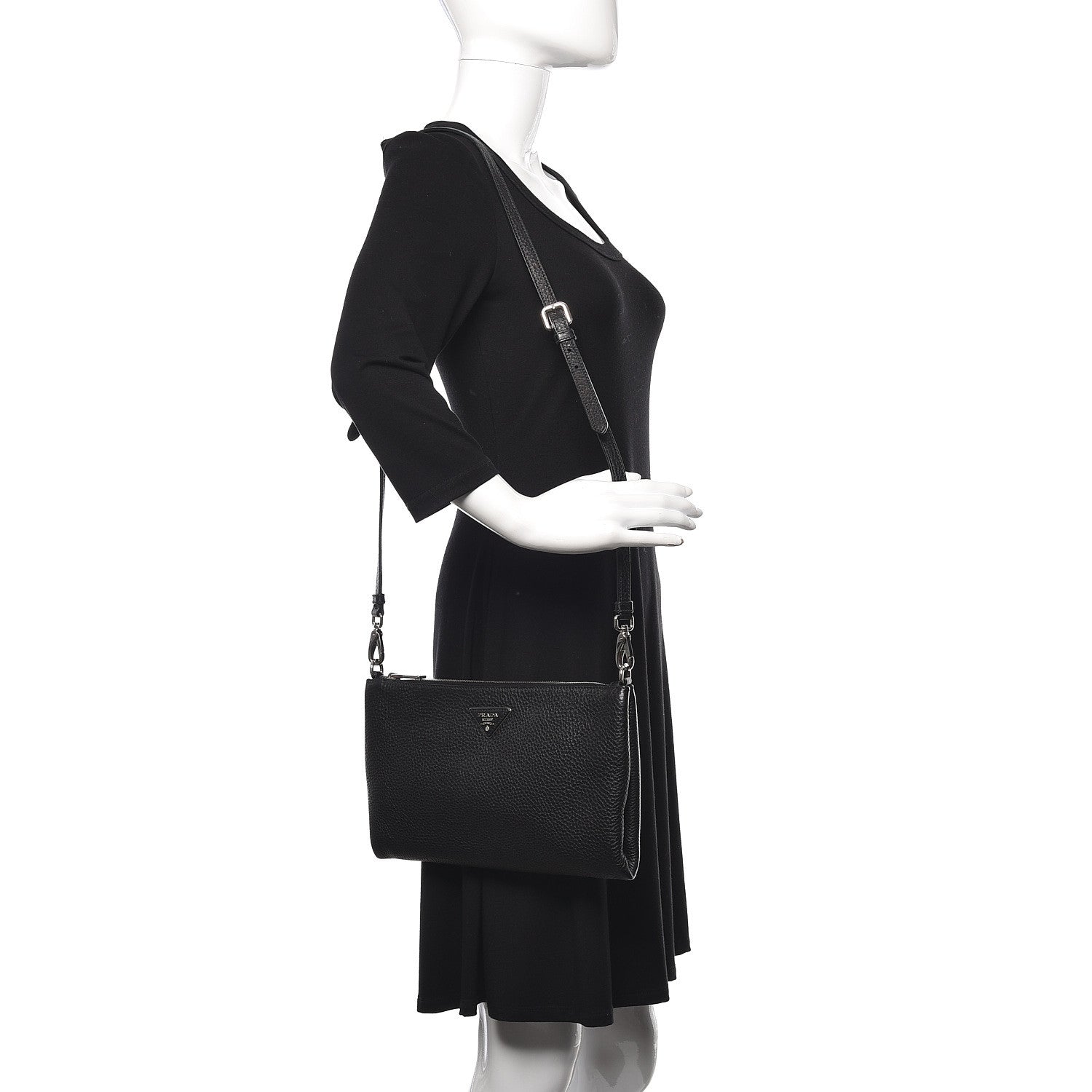 Prada Vitello Daino Crossbody Bag Black 2 of 9