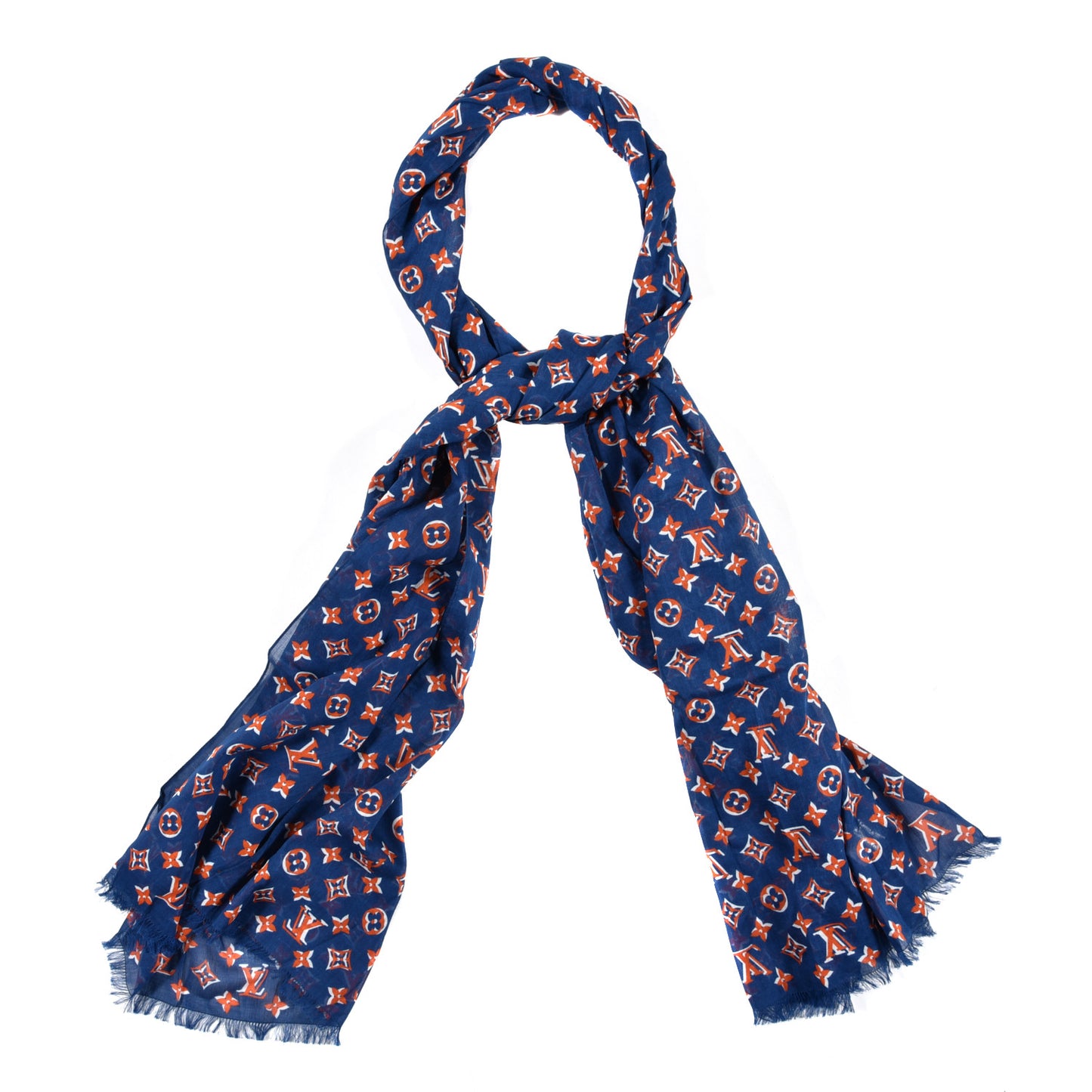 Cotton Monogram Taigarama Stole Cobalt