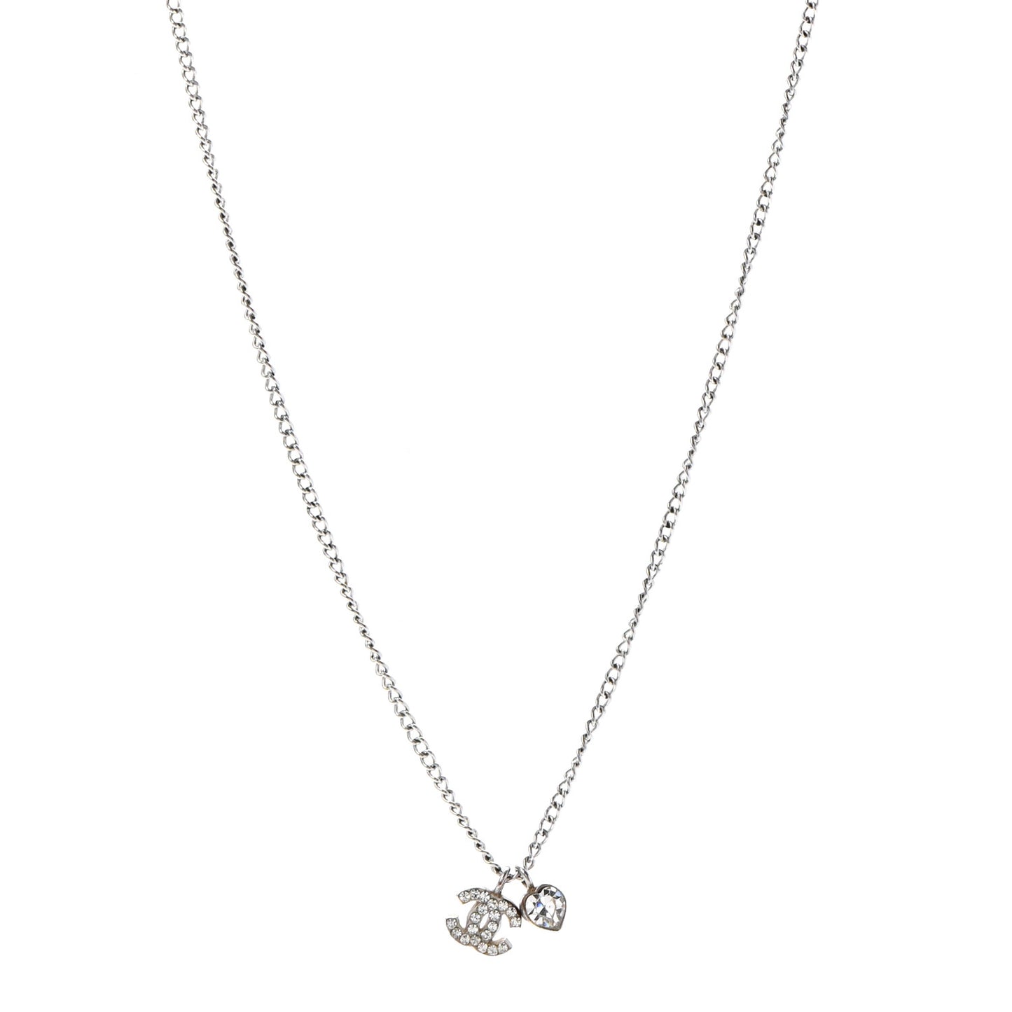 Crystal Mini Heart CC Necklace Silver