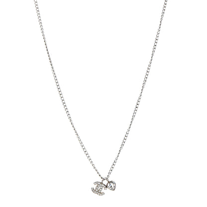 Chanel Crystal Mini Heart CC Necklace Silver 1 of 6