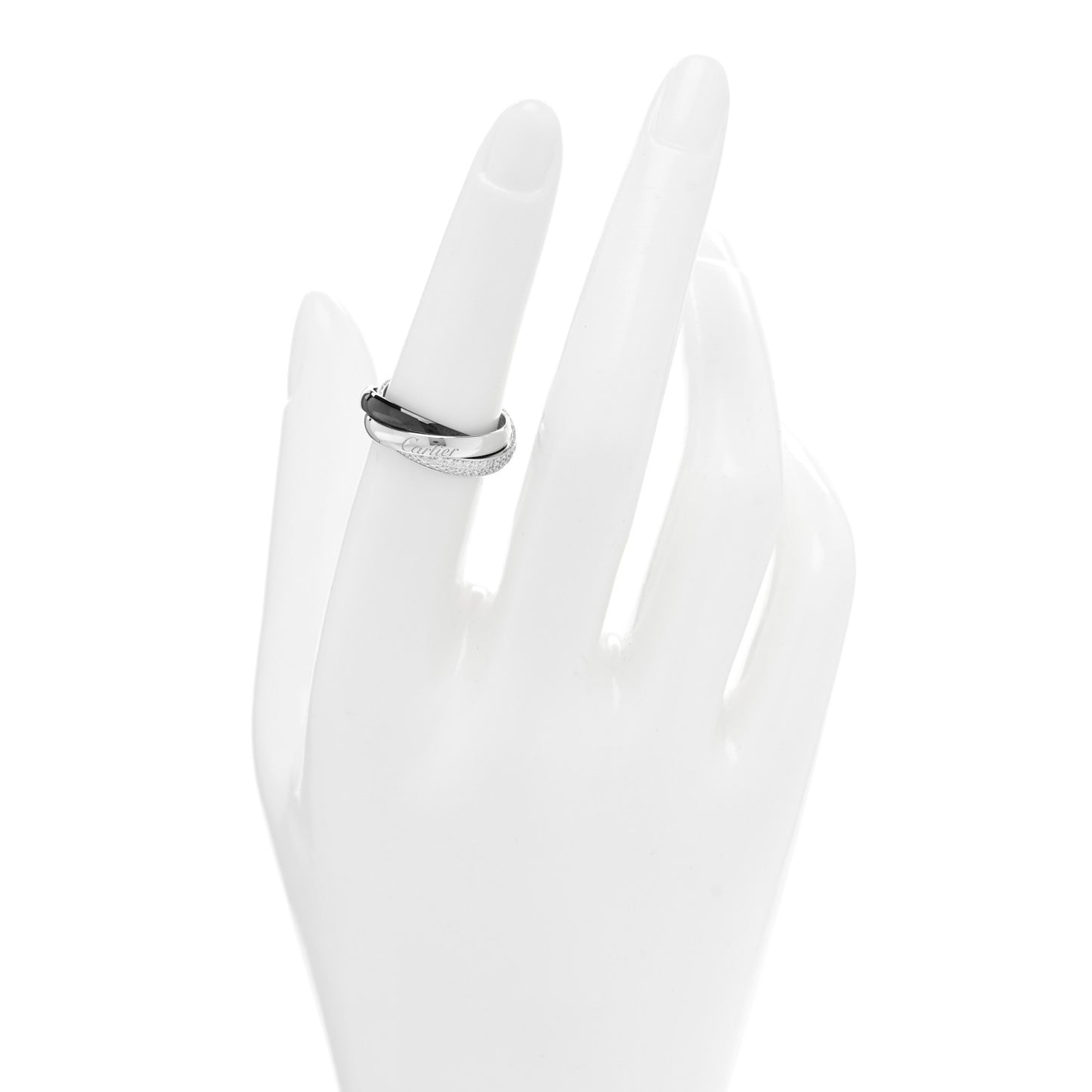 18K White Gold Diamond Ceramic Small Trinity Ring 51 5.75