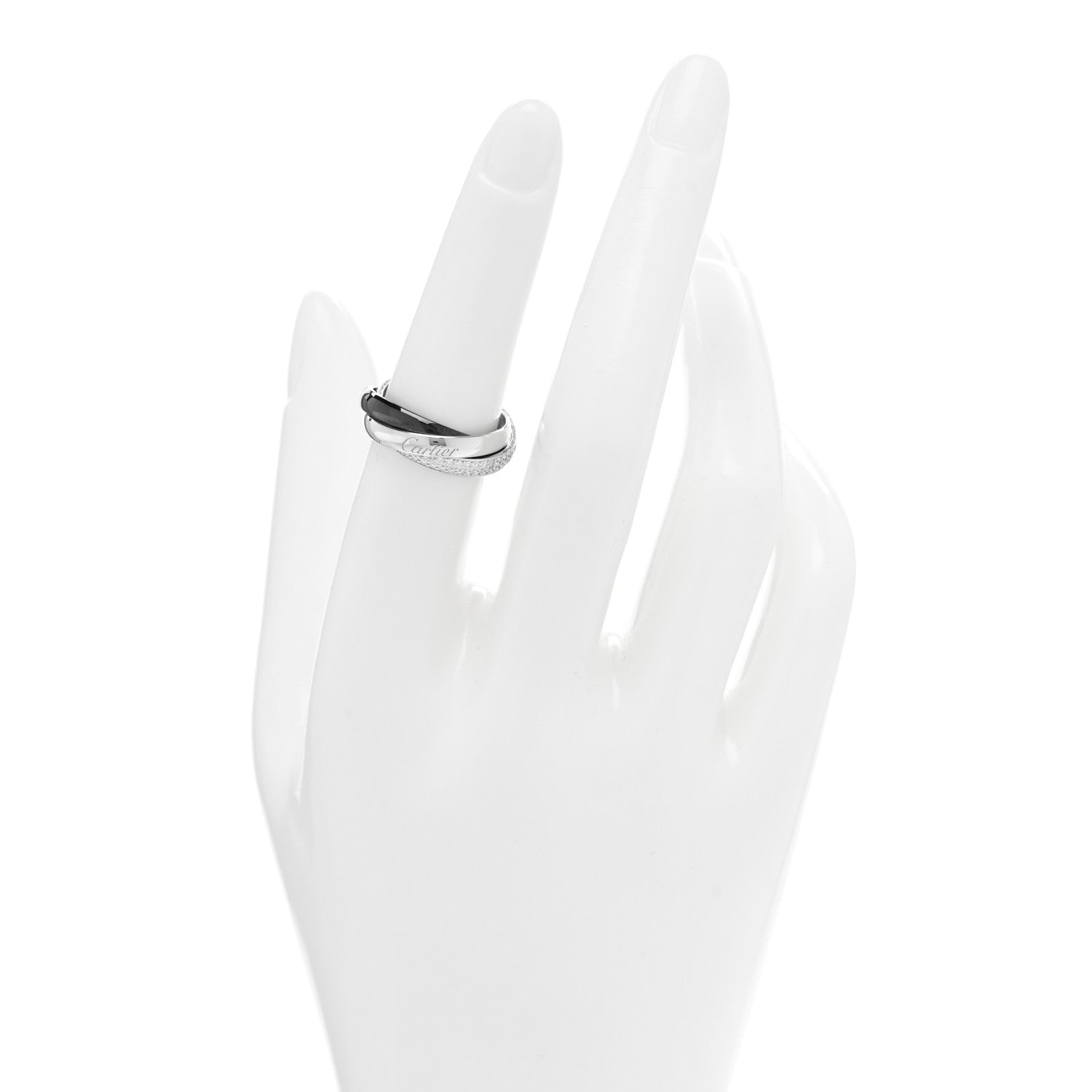 Cartier 18K White Gold Diamond Ceramic Small Trinity Ring 51 5.75 2 of 5