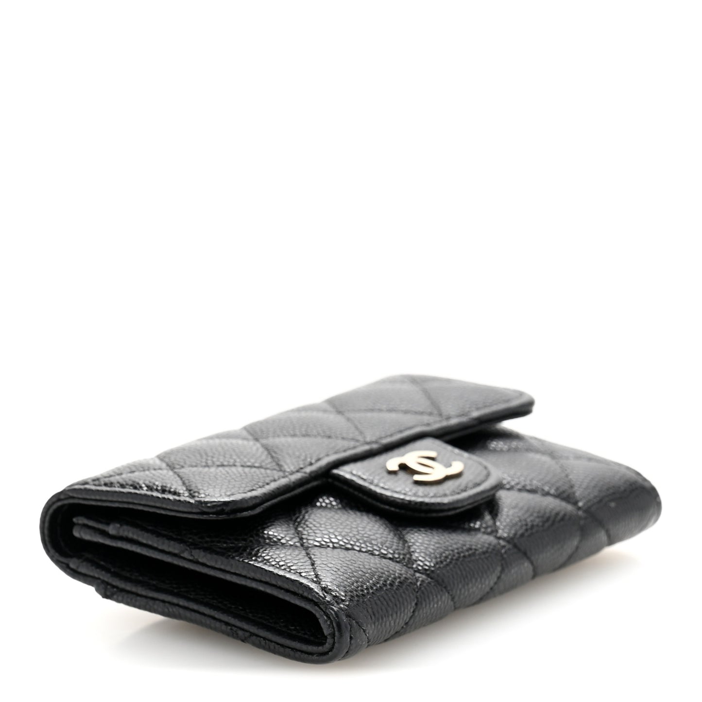 Caviar Quilted Flap Card Holder Wallet Black