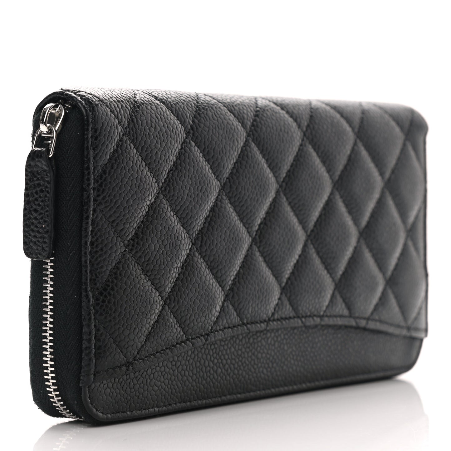 Caviar Quilted Large Gusset Zip Around Wallet Black