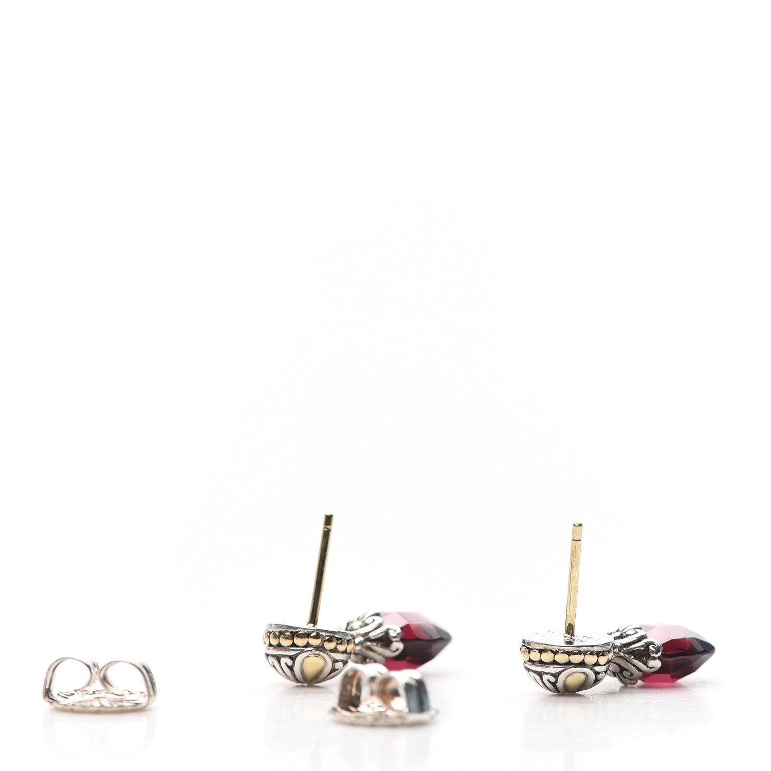 John Hardy Sterling Silver 18K Yellow Gold Rhodolite Garnet Drop Earrings 3 of 5