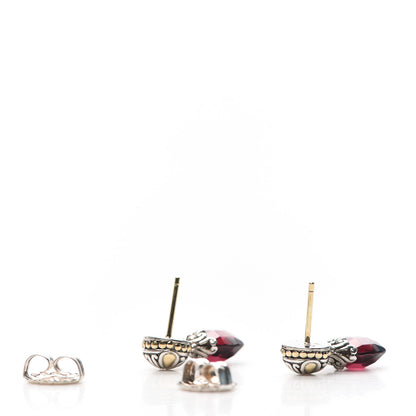 John Hardy Sterling Silver 18K Yellow Gold Rhodolite Garnet Drop Earrings 3 of 5