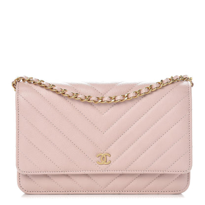 Chanel Calfskin Chevron Quilted Wallet On Chain WOC Pink 1 of 10