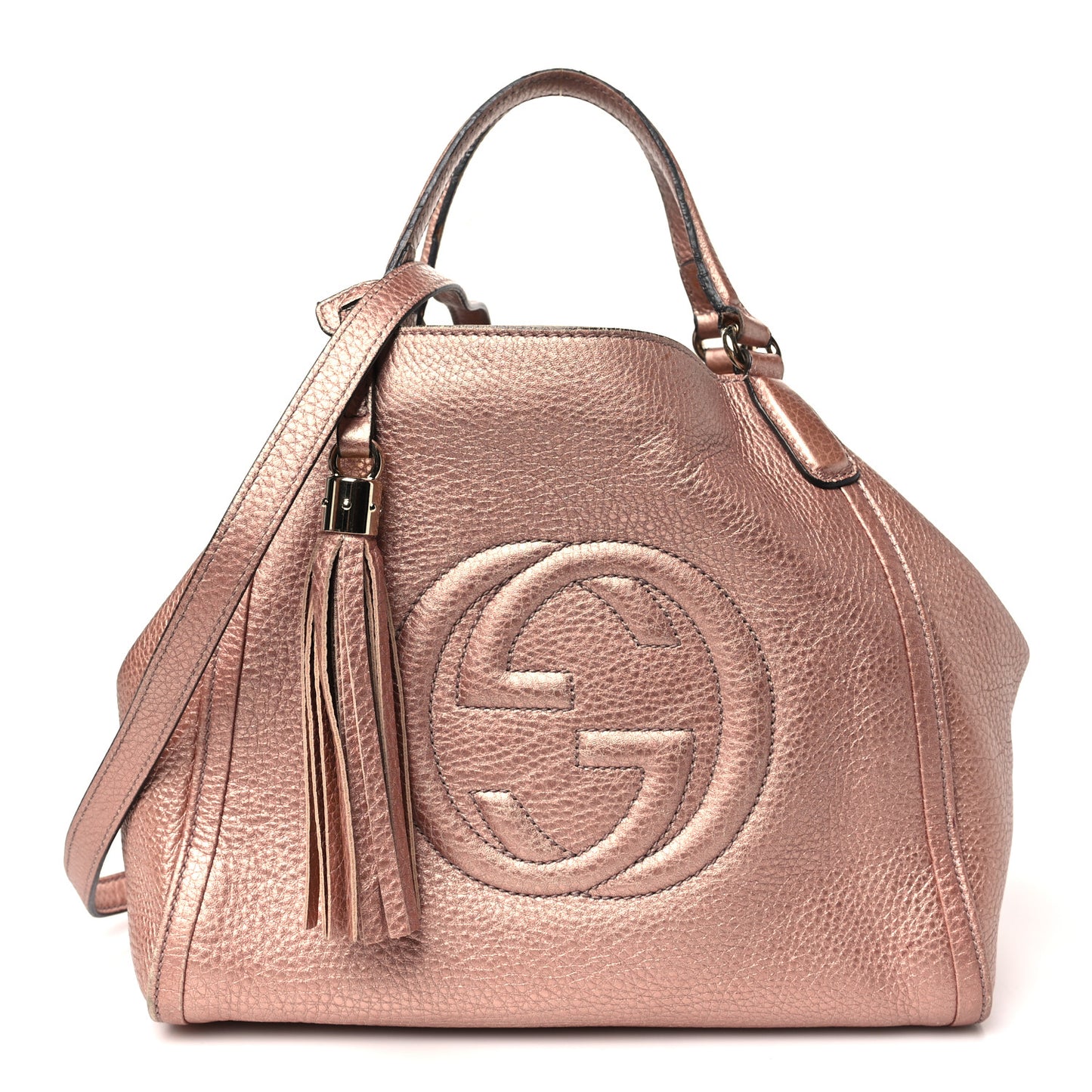 Metallic Pebbled Calfskin Small Soho Shoulder Bag Pink