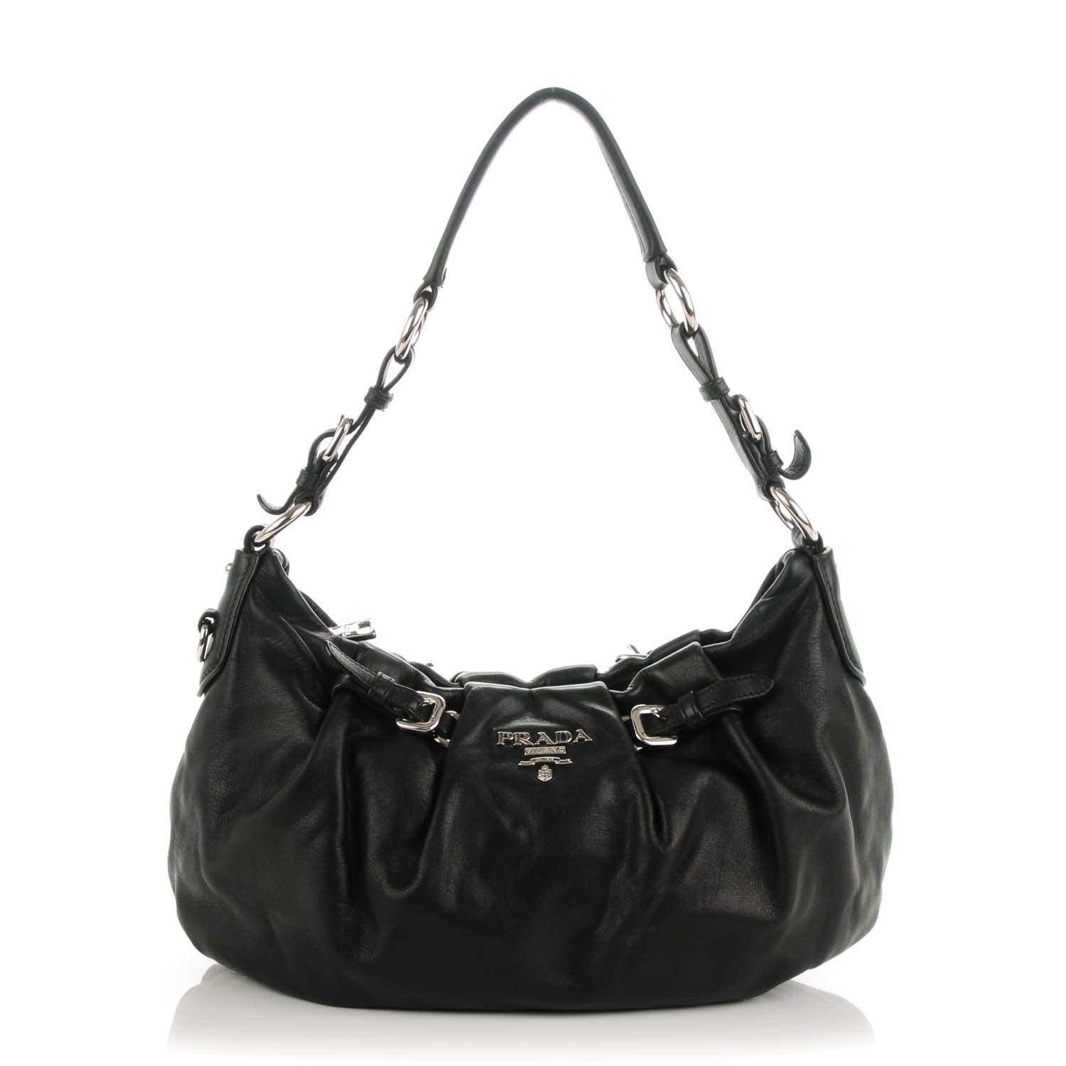 Prada Soft Calf Pleated Small Hobo Nero Black 1 of 9