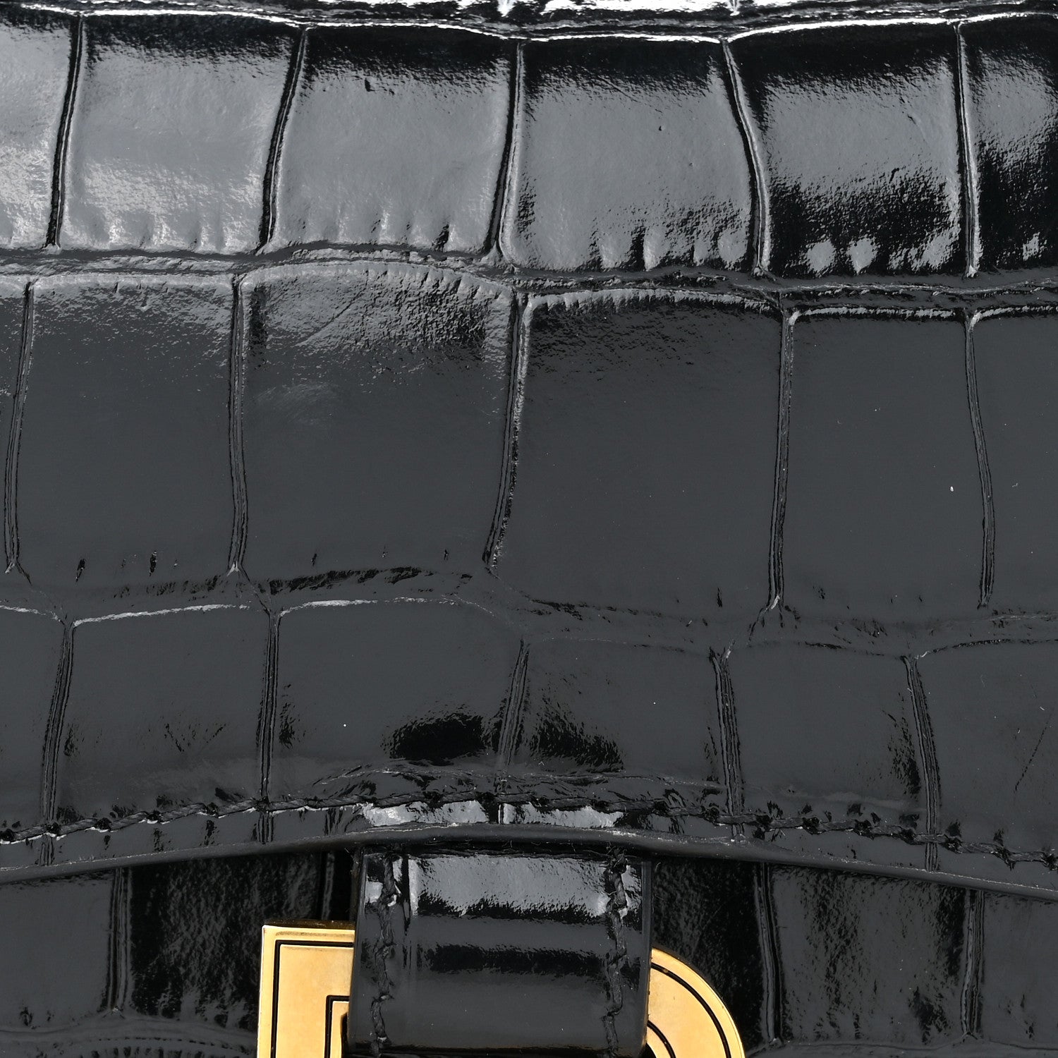Balenciaga Shiny Calfskin Crocodile Embossed Hourglass Top Handle Bag XS Black 8 of 12