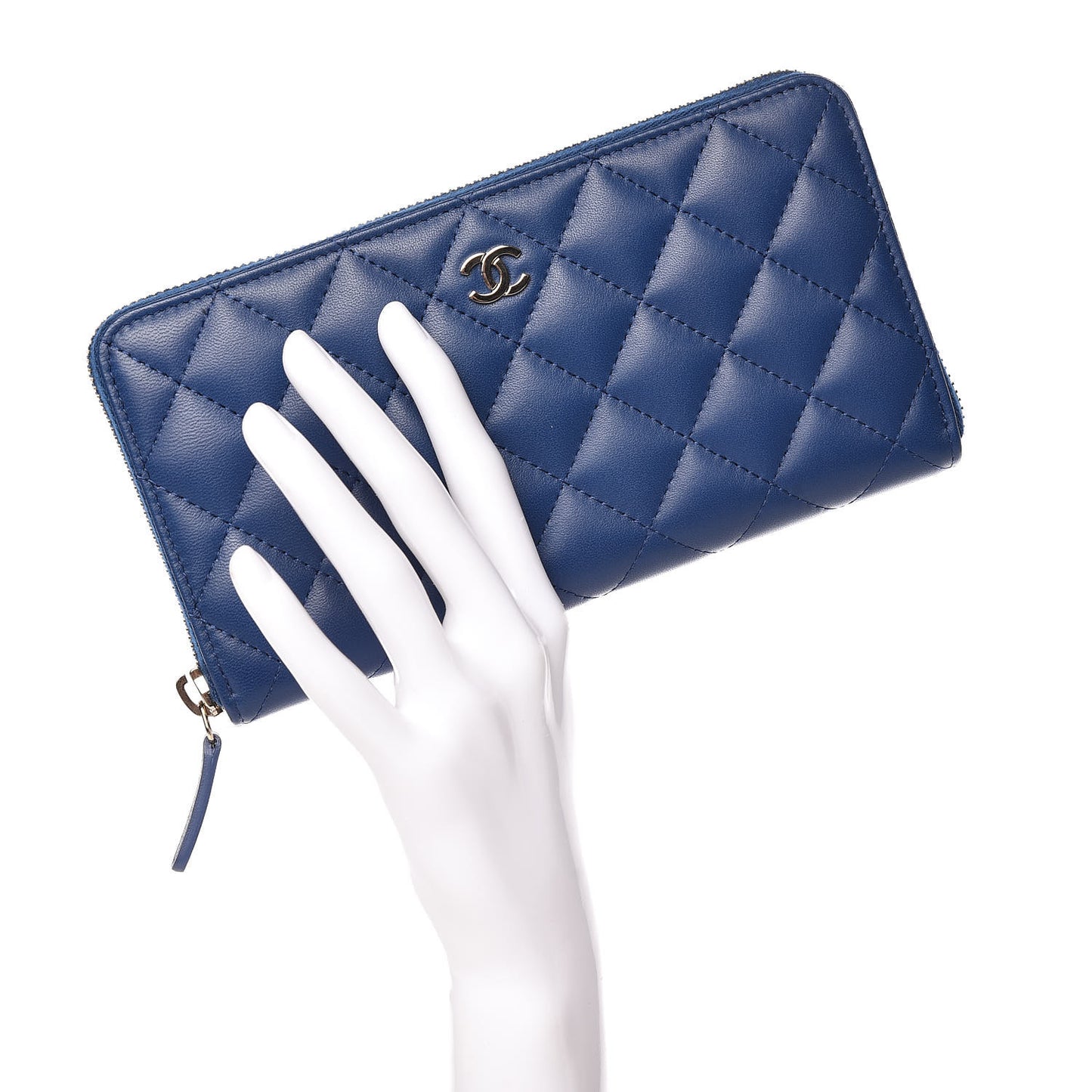 Lambskin Quilted Large Gusset Zip Around Wallet Dark Blue