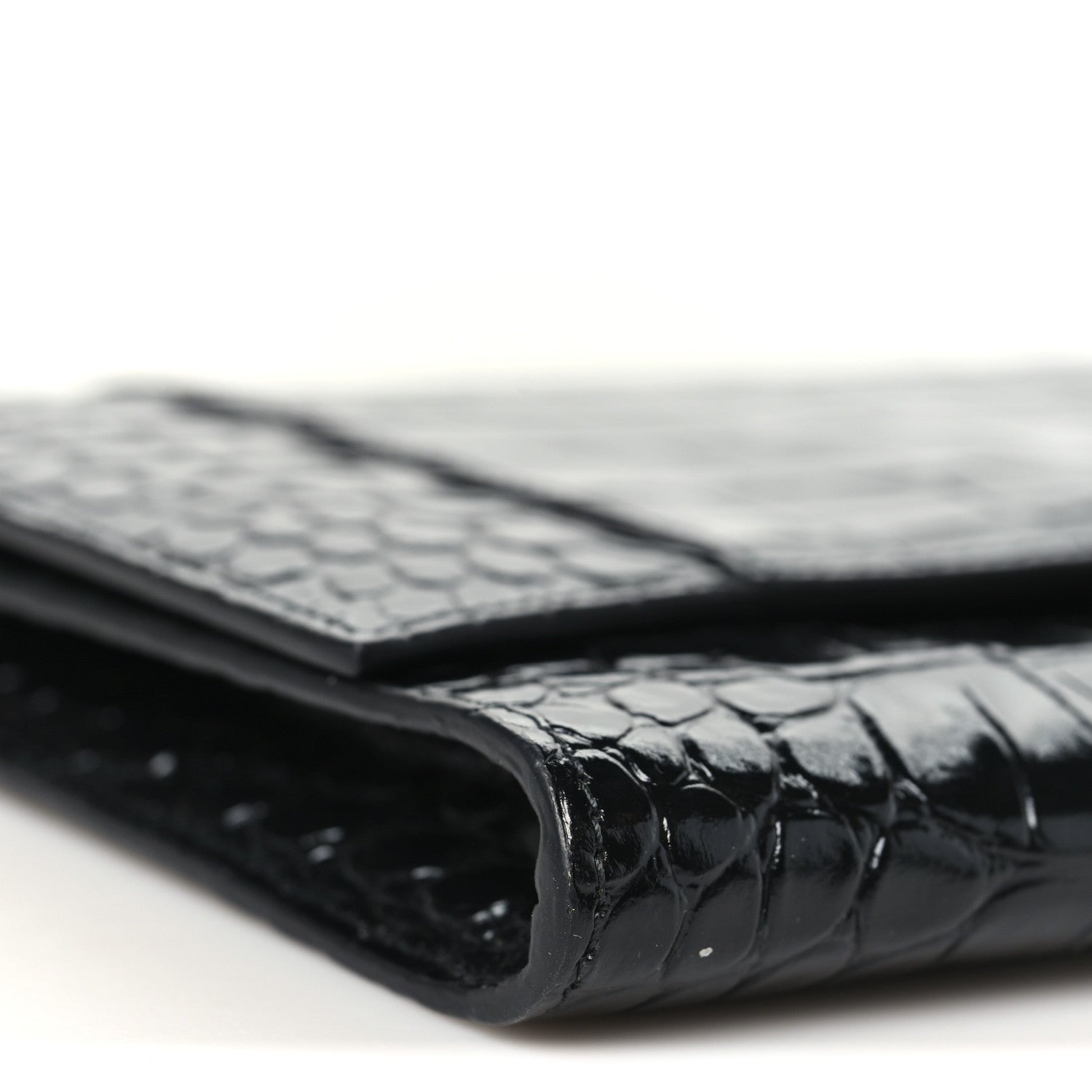 Balenciaga Shiny Calfskin Crocodile Embossed Hourglass Gusset Pouch Black 8 of 10