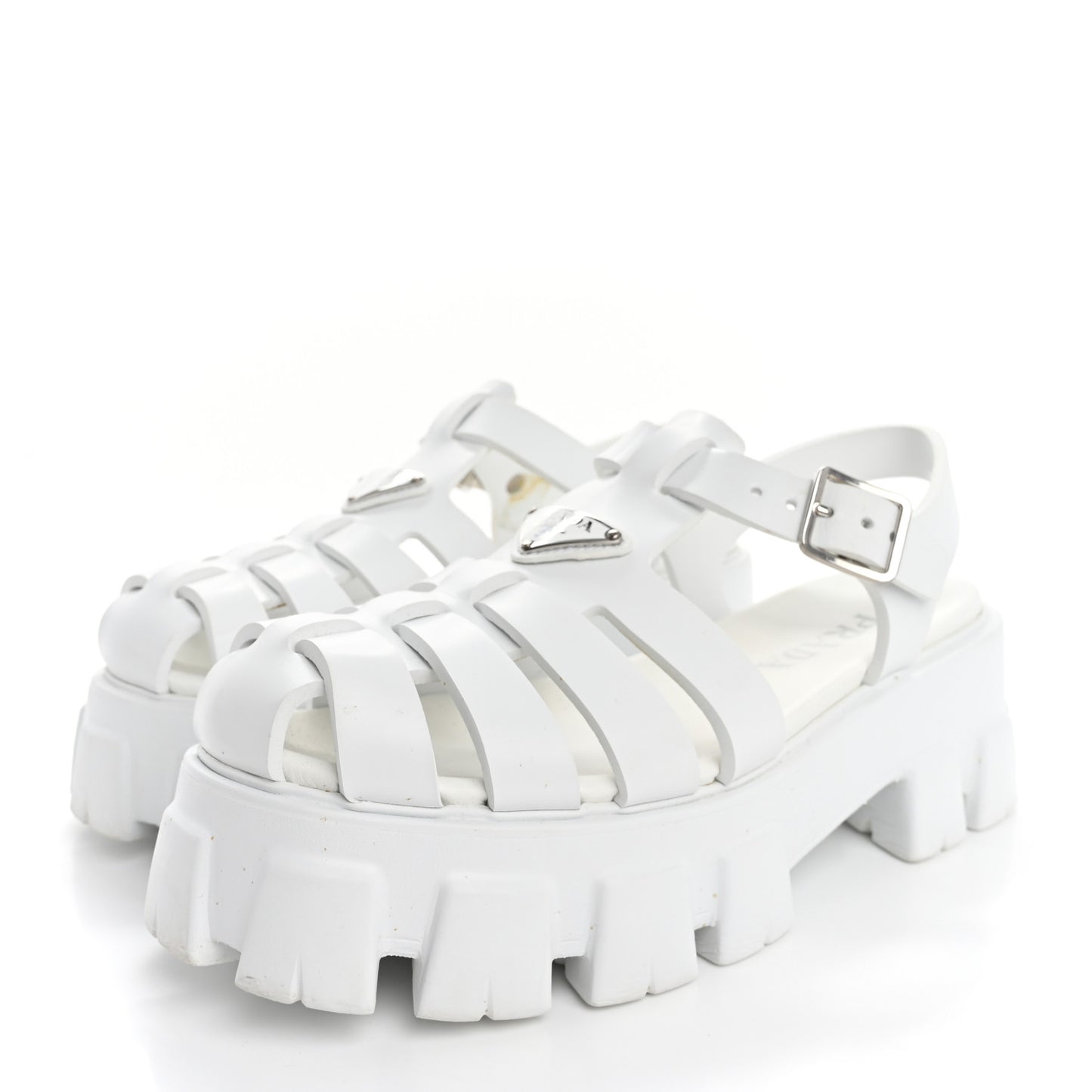 Foam Rubber Metal Triangle Logo Monolith 55mm Cage Sandals 40 White