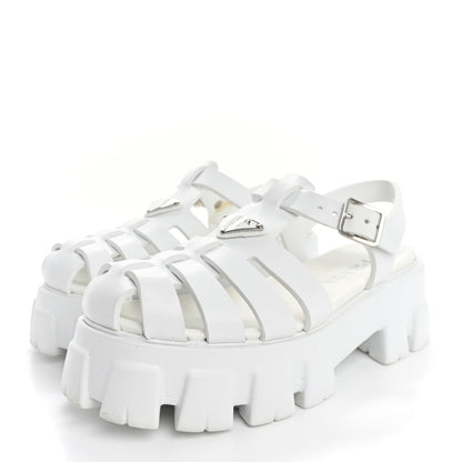 Prada Foam Rubber Metal Triangle Logo Monolith 55mm Cage Sandals 40 White 4 of 10