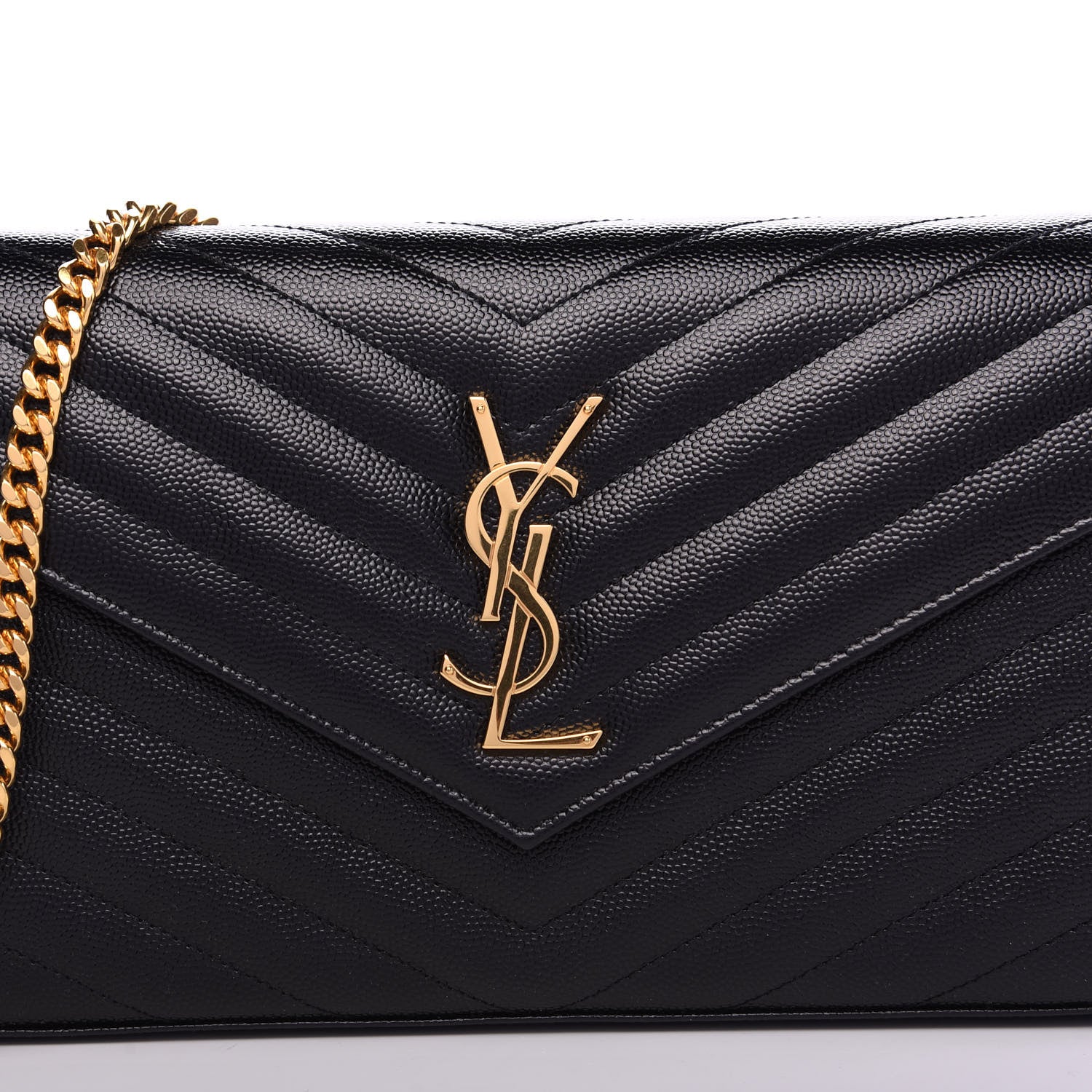 Saint Laurent Grain De Poudre Matelasse Chevron Monogram Chain Wallet Black 8 of 9
