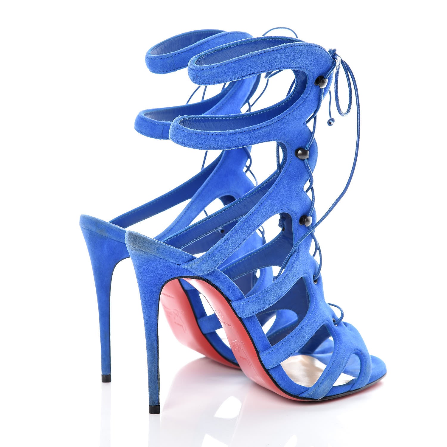 Christian Louboutin Suede Amazoulo 100 Lace Up Sandals 35 Electric 4 of 16