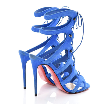 Christian Louboutin Suede Amazoulo 100 Lace Up Sandals 35 Electric 4 of 16