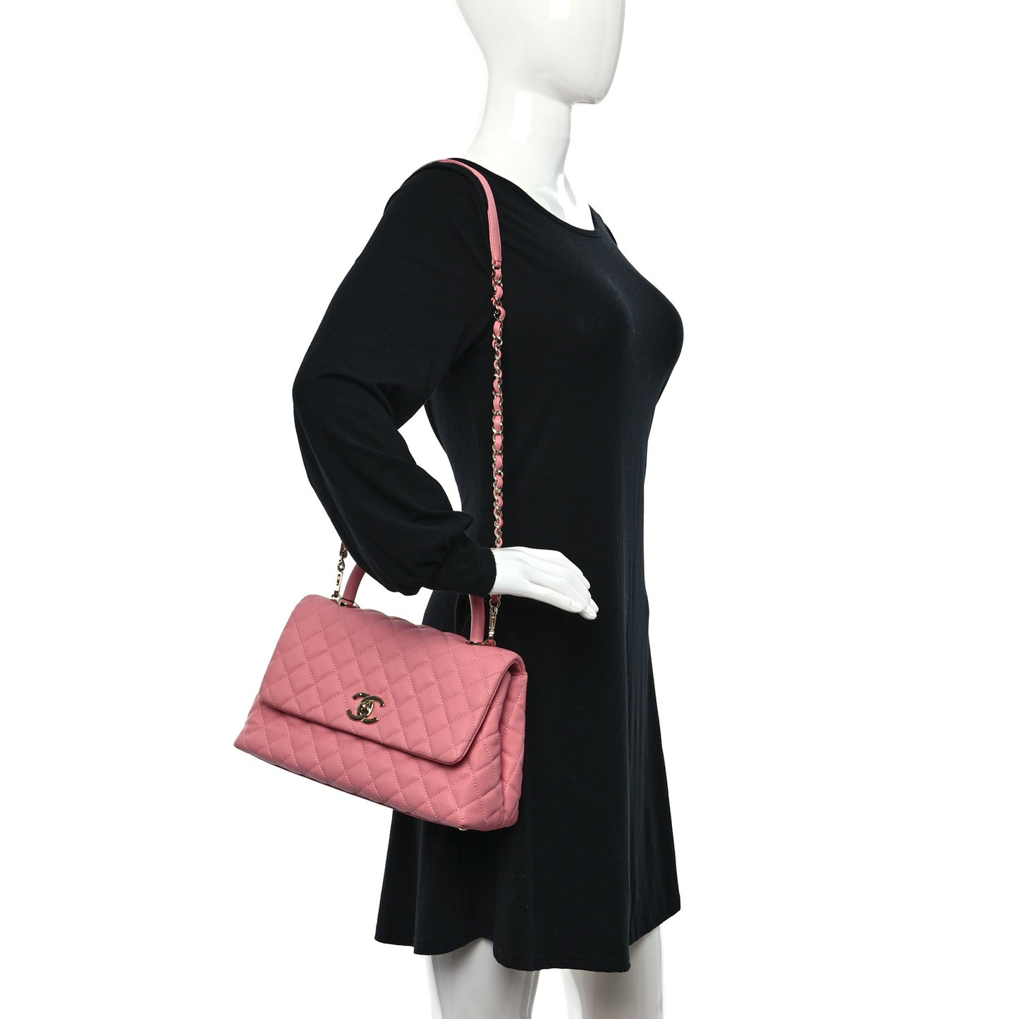 Caviar Quilted Small Coco Handle Flap Pink