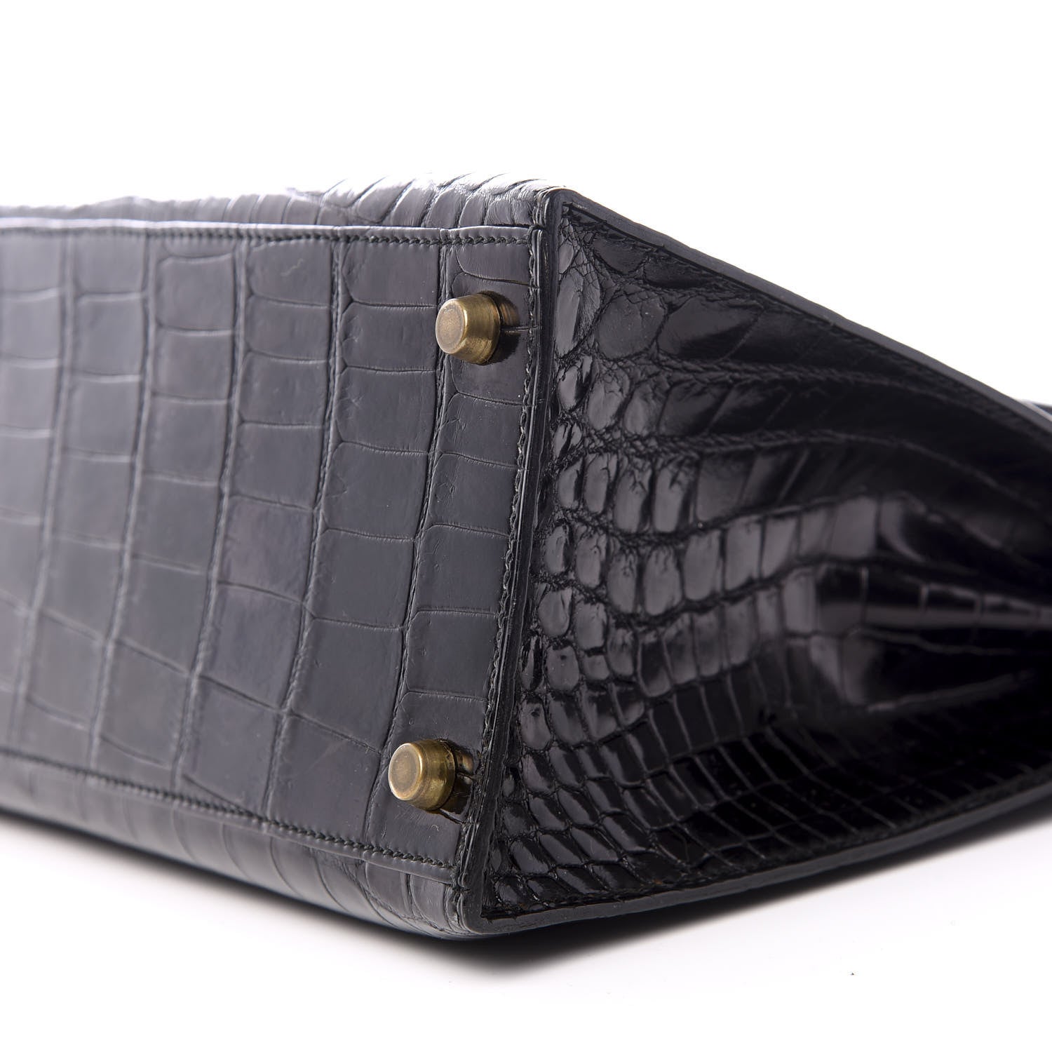 Hermes Shiny Niloticus Crocodile Kelly Sellier 28 Black 7 of 8