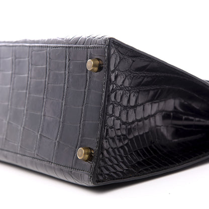 Hermes Shiny Niloticus Crocodile Kelly Sellier 28 Black 7 of 8
