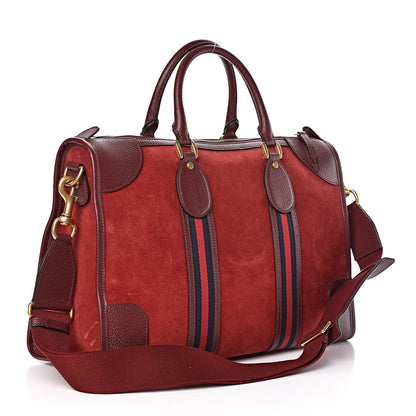 Gucci Suede Daino Textured Dollar Calfskin Web Medium Duffle Bag Romantic Cerise Chardonnay 4 of 12