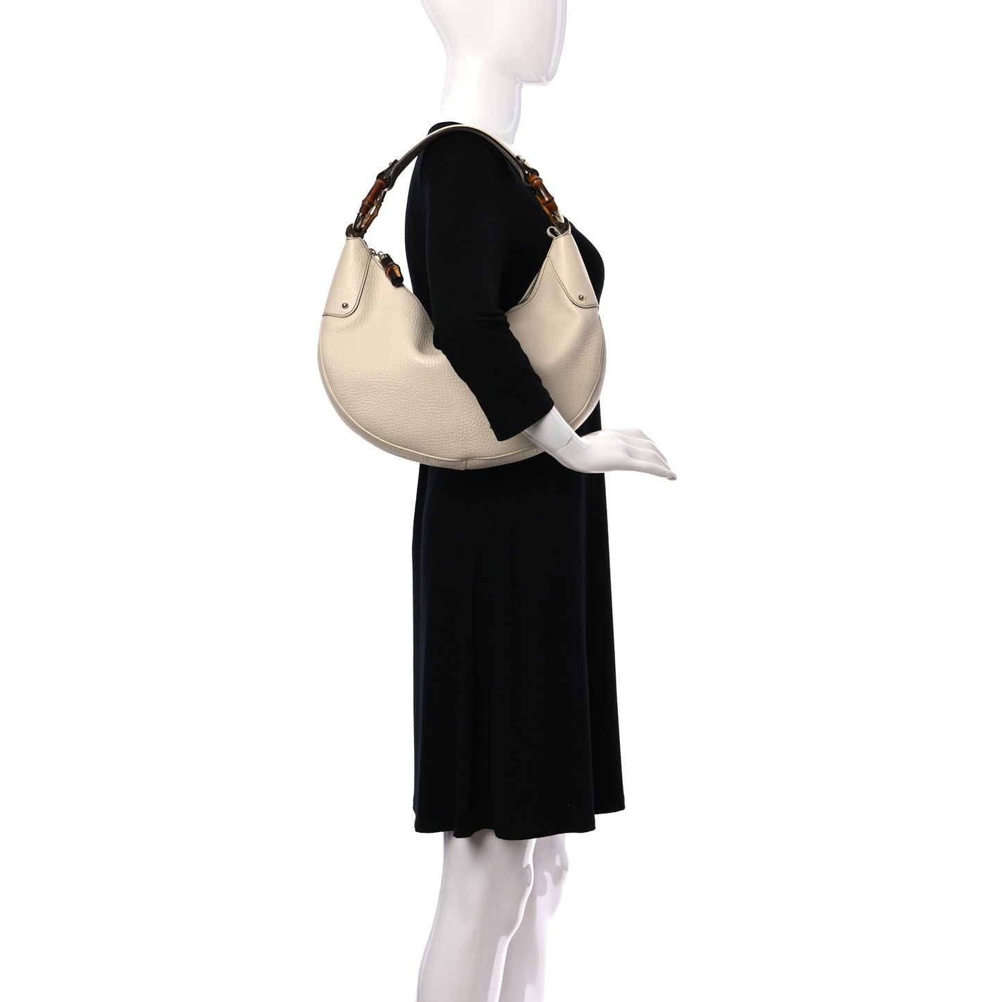 Pebbled Calfskin Bamboo Ring Hobo Ivory
