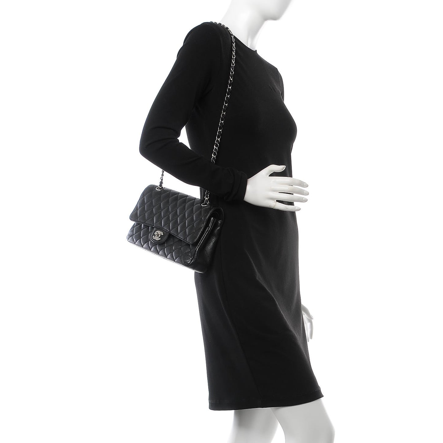 Caviar Quilted Medium Double Flap Black