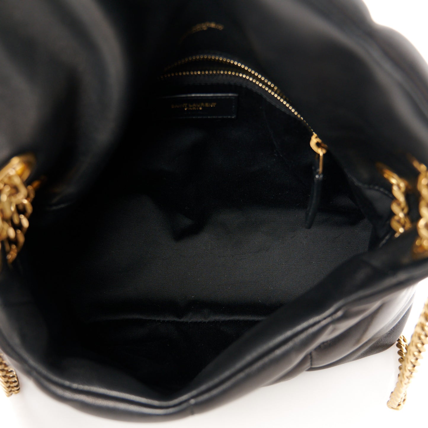 Lambskin Quilted Small Loulou Puffer Monogram Chain Satchel Black