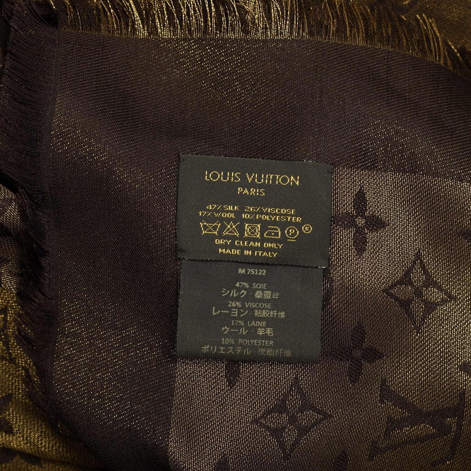 Louis Vuitton Silk Lurex Wool Monogram Shine Shawl Brown 3 of 3