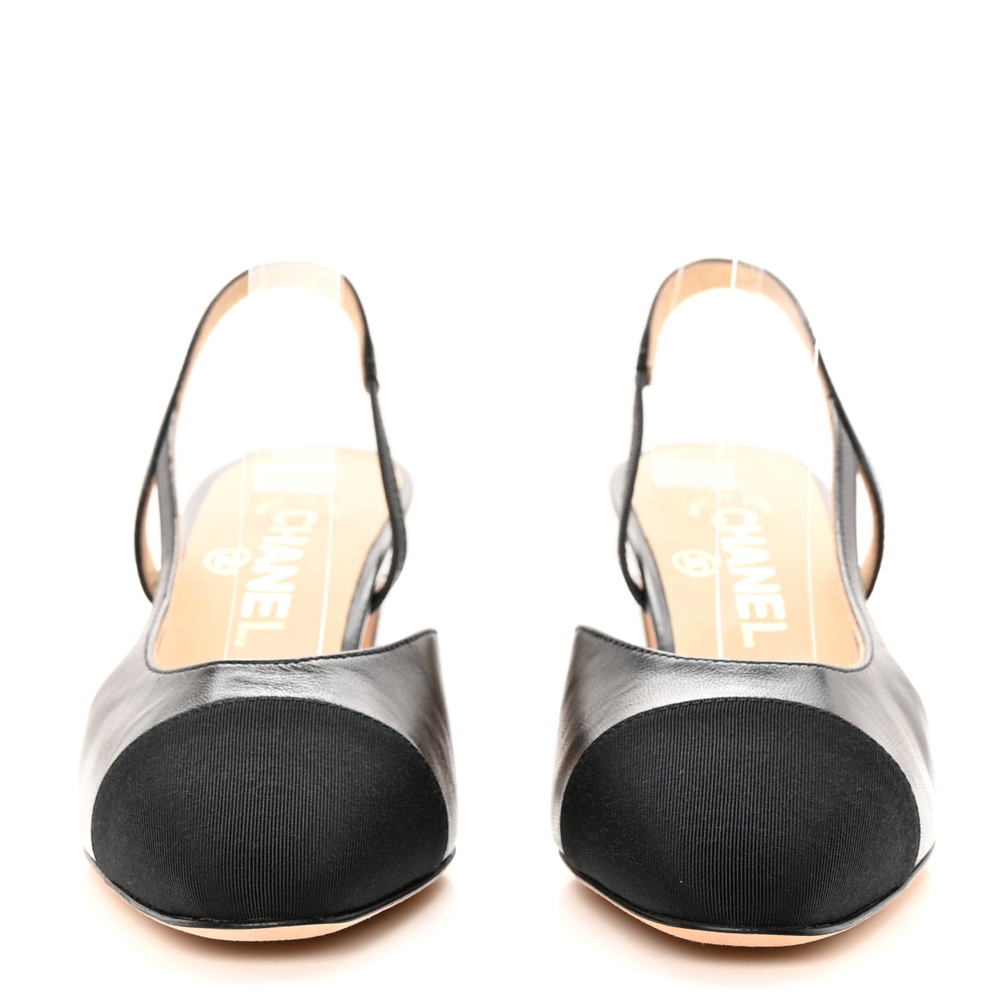 Goatskin Grosgrain Cap Toe CC Slingback Sandals 36.5 Black