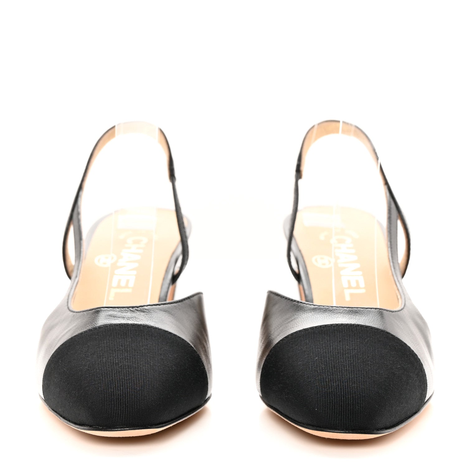 Chanel Goatskin Grosgrain Cap Toe CC Slingback Sandals 36.5 Black 2 of 12