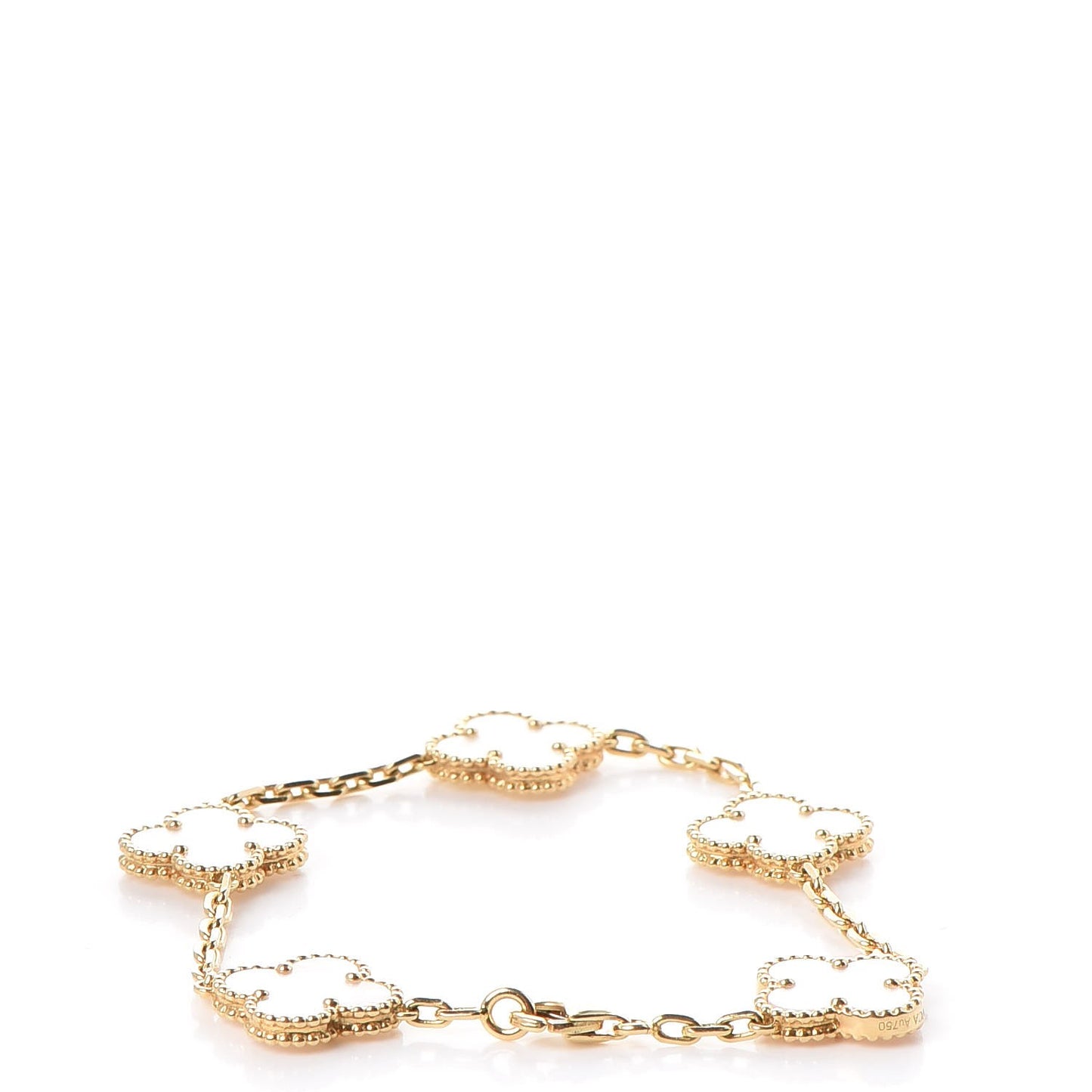 18K Yellow Gold Mother of Pearl 5 Motifs Vintage Alhambra Bracelet