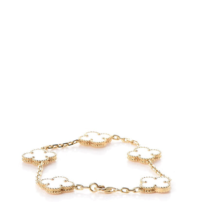 Van Cleef & Arpels 18K Yellow Gold Mother of Pearl 5 Motifs Vintage Alhambra Bracelet 3 of 8