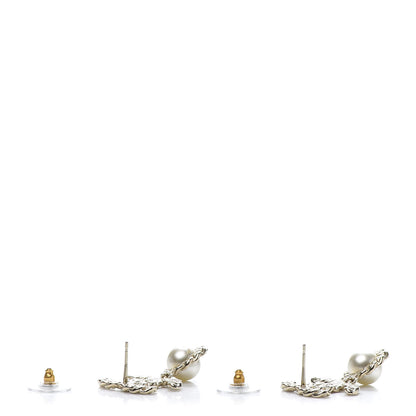 Chanel Crystal Pearl Pearls Coronation CC Drop Earrings Gold 4 of 5