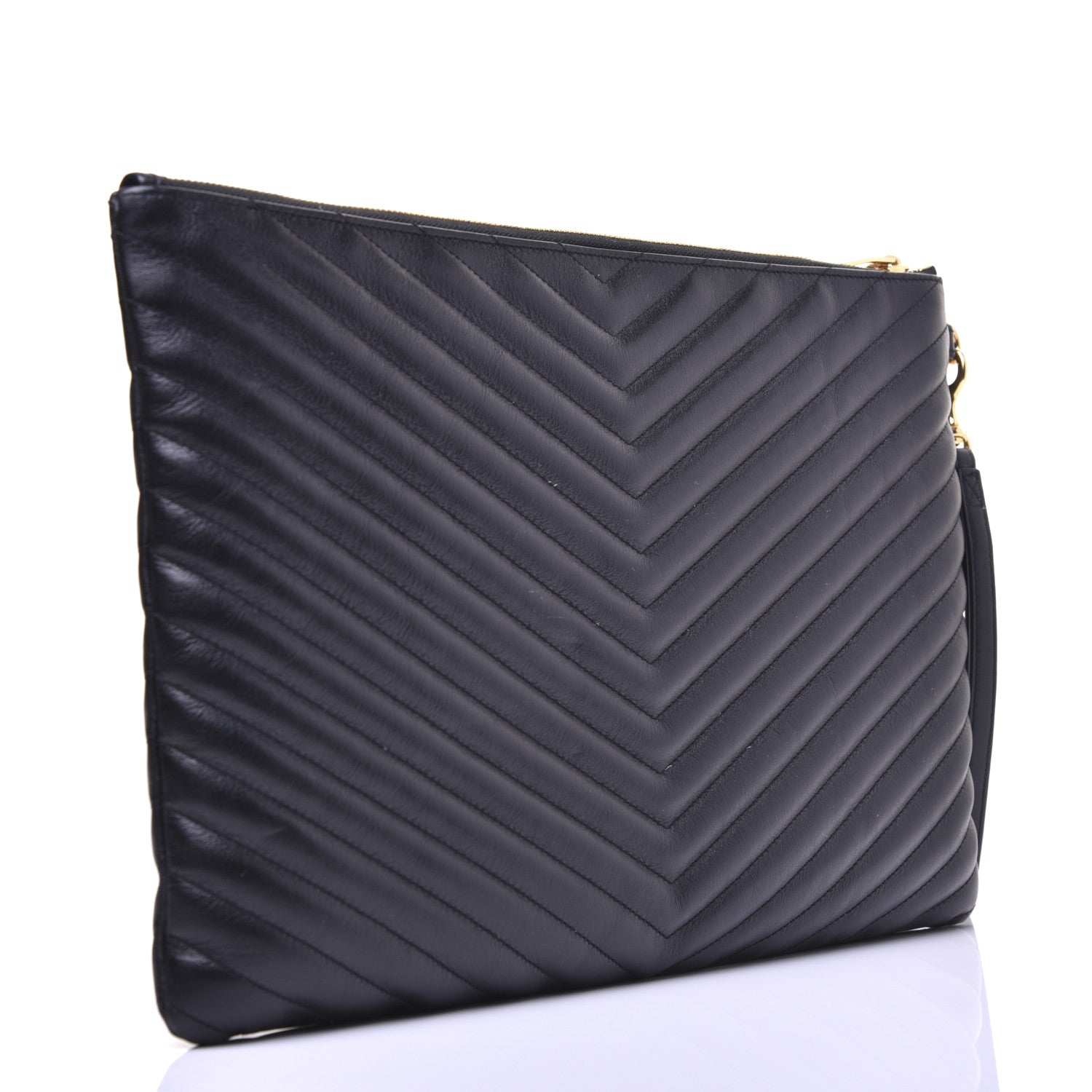 Saint Laurent Calfskin Matelasse Chevron Monogram Document Holder Black 3 of 12