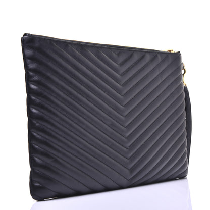 Saint Laurent Calfskin Matelasse Chevron Monogram Document Holder Black 3 of 12