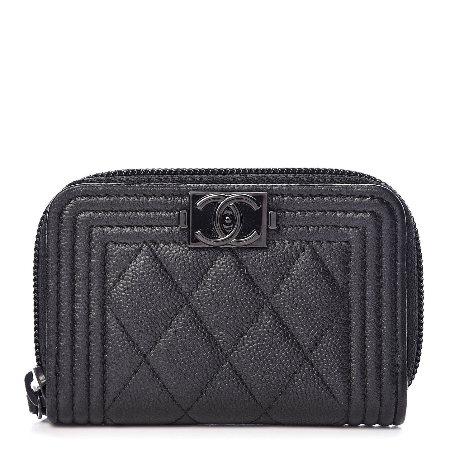 Caviar Quilted Boy Zip Around Coin Purse Wallet So Black