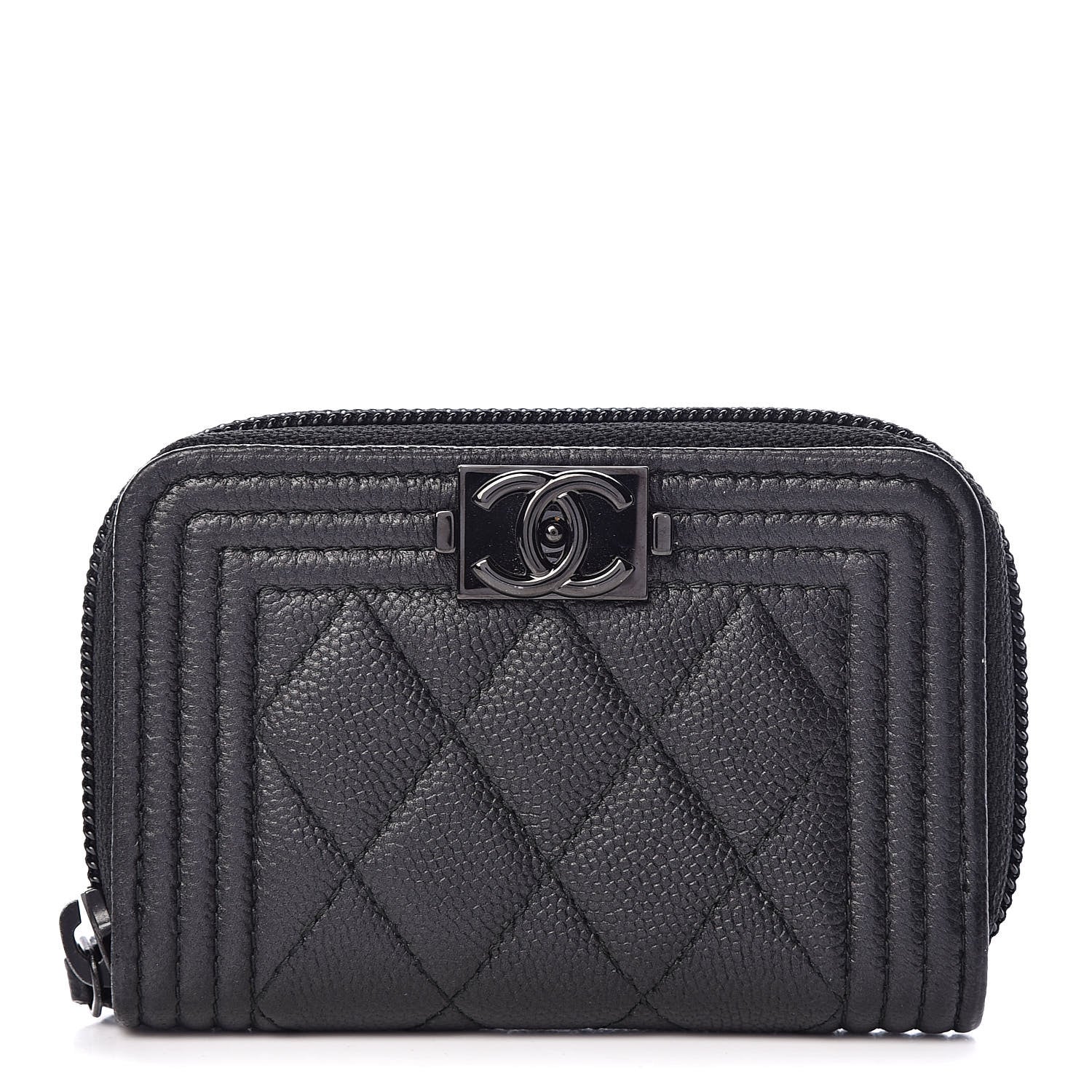 Chanel Caviar Quilted Boy Zip Around Coin Purse Wallet So Black 1 of 8