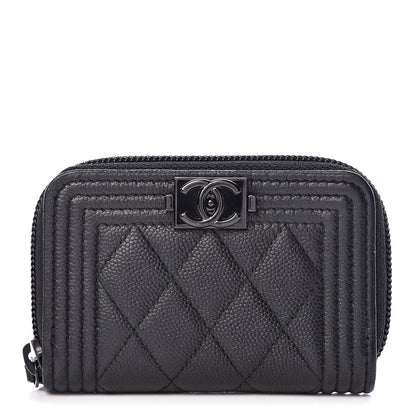 Chanel Caviar Quilted Boy Zip Around Coin Purse Wallet So Black 1 of 8