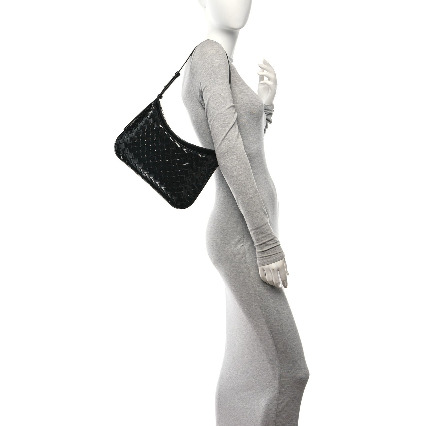 Patent Intrecciato Shoulder Bag Black