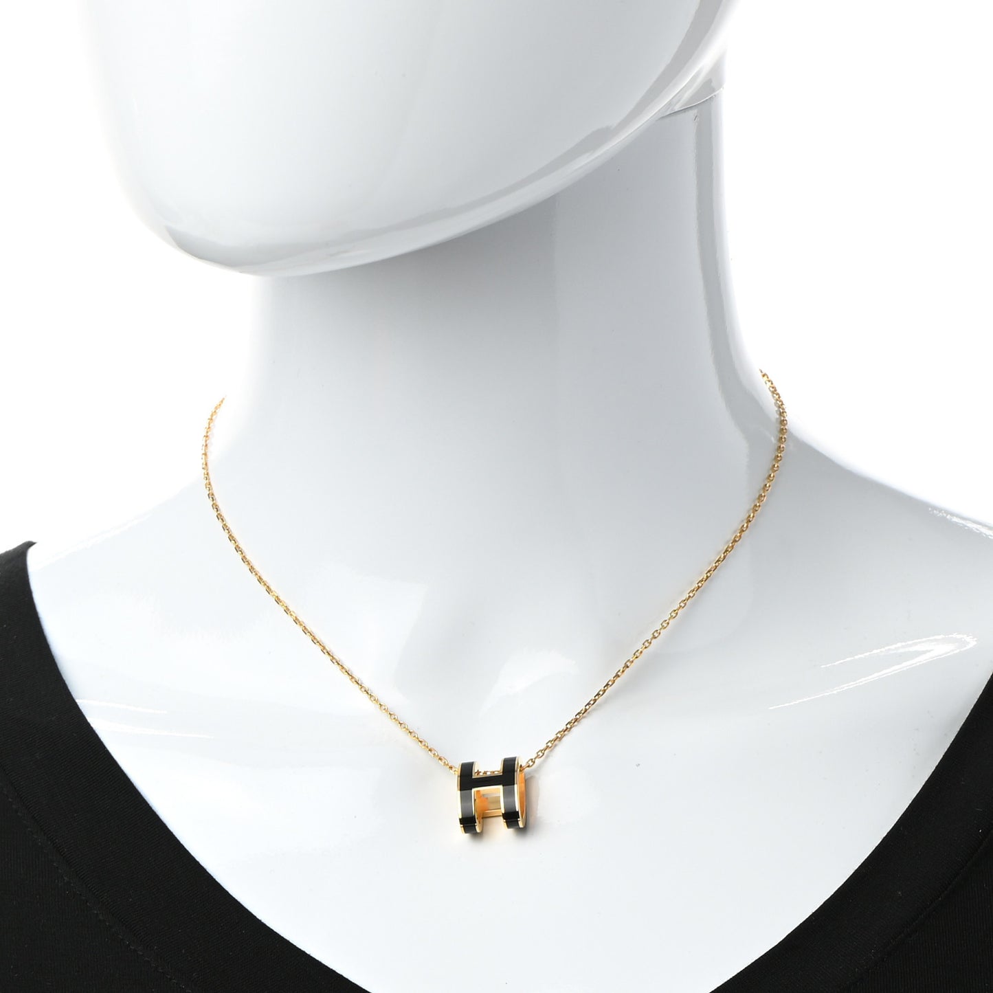 Lacquered Gold Pop H Pendant Necklace Black